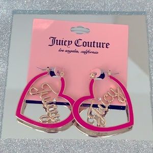 New Juicy Couture heart shaped, gold tone & hot pink earrings.